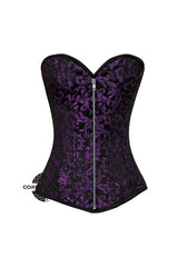 Purple And Black Brocade Front Zipper Gothic Corset Overbust Top