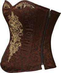 Brown Brocade Sequins Hand Work Burlesque Overbust Corset With Crop Top T-Shirt Sexy Top