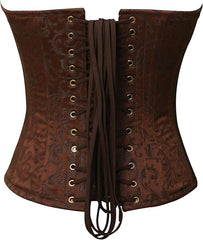 Brown Brocade Sequins Hand Work Burlesque Overbust Corset With Crop Top T-Shirt Sexy Top