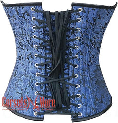 Blue and Black Brocade Diagonal Stripes Gothic Costume Overbust Corset Top With Crop Top T-Shirt