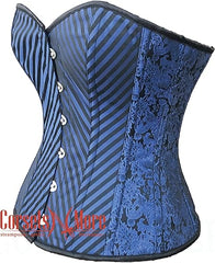Blue and Black Brocade Diagonal Stripes Gothic Costume Overbust Corset Top With Crop Top T-Shirt