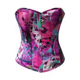 Purple Printed Satin Gothic Waist Training Costume Overbust Corset