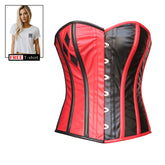 Red And Black Leather Overbust Corset Top With Crop Top T-shirt