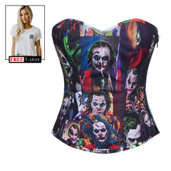 CorsetsNmore Women’s Printed Cotton Joker Corset Overbust Top With Crop Top T shirt