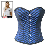 Blue and Black Brocade Diagonal Stripes Gothic Costume Overbust Corset Top With Crop Top T-Shirt