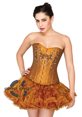 Golden Cotton Silk Handmade Sequins Waist Cincher Plus Size Overbust Top & Poly Tissue Tutu Skirt Corset Dress