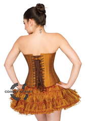 Golden Cotton Silk Handmade Sequins Waist Cincher Overbust Top & Poly Tissue Tutu Skirt Corset Dress