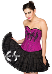 Purple Handmade Satin Sequins Overbust Top Cotton Silk Tutu Skirt Corset Dress