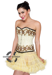 Yellow Satin Handmade Sequins Overbust Top & Poly Tissue Skirt Corset Dress