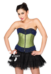 Green Satin Sequins Handmade Overbust Top & Satin Net Skirt Plus Size Corset Dress