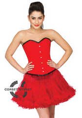 Red Velvet Gothic Burlesque Waist Training Bustier Overbust Top & Red Tissue Tutu Skirt Plus Size Corset Dress
