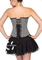 Black White Check Polyester Overbust Top & Satin Net Tutu Skirt Corset Dress