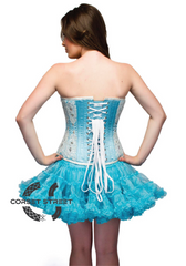 Baby Blue Satin White Sequins Overbust Top & Poly Tissue Tutu Skirt Corset Dress
