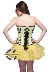 Yellow Satin Black Sequins Overbust Top & Poly Tissue Tutu Skirt Corset Dress