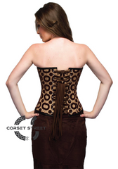 Brown Jute Flocking Overbust Top & Long Velvet Skirt Plus Size Corset Dress