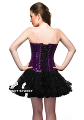 Purple Georgette Sequins Overbust Top Black Poly Tissue Tutu Skirt Women Corset Dress