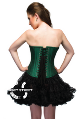 Green Silk Sequins Handmade Front Zipper Overbust Top & Black Tissue Tutu Skirt Women Corset Dress