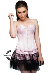 Baby Pink Satin Double Bone Overbust Top & Tutu Skirt Women Corset Dress