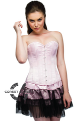 Baby Pink Satin Double Bone Overbust Top & Tutu Skirt Women Plus Size Corset Dress