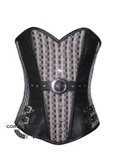 Printed Cotton Leather Work Waist Training Bustier Overbust Corset Costume