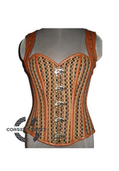 Jute & Leather Shoulder Strap Gothic Steampunk Waist Training Bustier Overbust Plus Size Corset Top