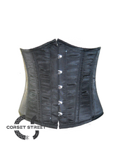 Black Poly Tapta Fabric Front Open Busk Waist Cincher Women Underbust Corset Top