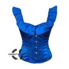 Blue Satin Heart Neckline Frill Gothic Corset Burlesque Overbust Top