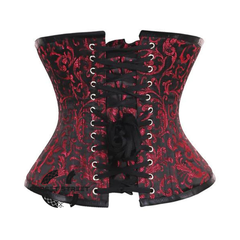 Plus Size Red And Black Brocade Front Lace Waist Training Steampunk Costume Underbust Corset