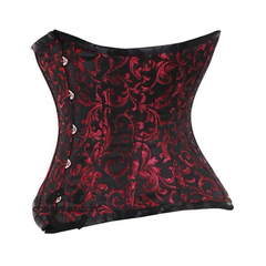 Red And Black Brocade Front Busk Waist Training Steampunk Costume Underbust Corset