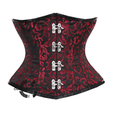 Red And Black Brocade Front Clasps Waist Training Steampunk Costume Underbust Corset