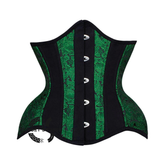 Green And Black Brocade Black Cotton Stripe Silver Busk Waist Training Steampunk Costume Underbust Corset