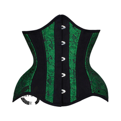 Green And Black Brocade Black Cotton Stripe Silver Busk Waist Training Steampunk Costume Underbust Corset