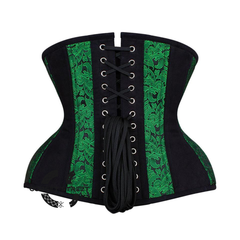 Green And Black Brocade Black Cotton Stripe Silver Busk Waist Training Steampunk Costume Underbust Corset