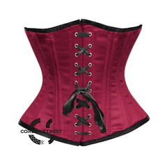 Maroon Satin Double Bone Front Lace Gothic Waist Training Underbust Corset Bustier Top
