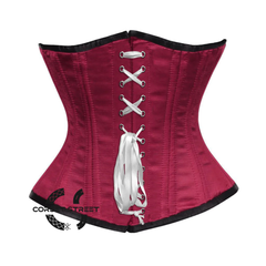 Maroon Satin Double Bone Front White Lace Gothic Waist Training Underbust Corset Bustier Top