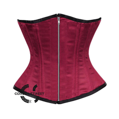 Maroon Satin Double Bone Front Zipper Gothic Waist Training Underbust Corset Bustier Top