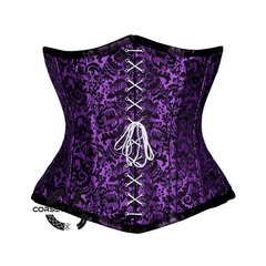 Purple And Black Brocade Front Lace Steampunk Gothic Waist Training Underbust Corset Bustier Top