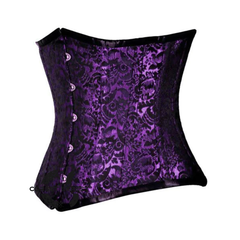 Purple And Black Brocade Front Busk Steampunk Gothic Waist Training Underbust Corset Bustier Top