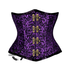 Purple And Black Brocade Front Lace Steampunk Gothic Waist Training Underbust Corset Bustier Top