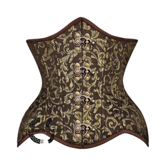 Brown And Golden Brocade Front Clasps Double Bone Steampunk Gothic Waist Training Underbust Corset
