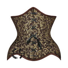 Brown And Golden Brocade Front Lace Double Bone Steampunk Gothic Waist Training Underbust Corset