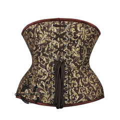 Brown And Golden Brocade Double Bone Steampunk Gothic Waist Training Underbust Corset