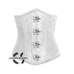 White Brocade Silver Clasps Double Bone Steampunk Gothic Waist Training Underbust Corset Bustier Top