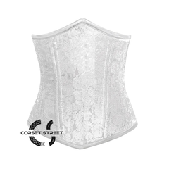White Brocade Front Closed Double Bone Steampunk Gothic Waist Training Underbust Corset Bustier Top