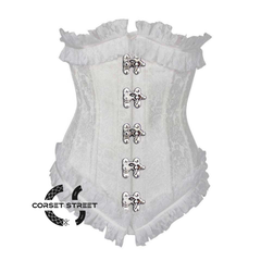 White Brocade Front Clasps Net Frill Design Gothic Waist Training Underbust Corset Bustier Top