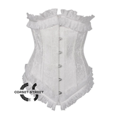 White Brocade Net Frill Design Gothic Waist Training Underbust Corset Bustier Top