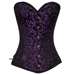 Purple And Black Brocade Gothic Corset Burlesque Overbust Top