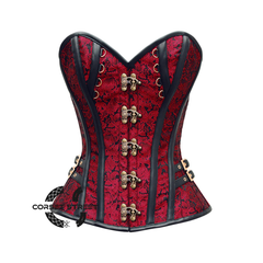 Red And Black Brocade Antique ClaspsSteampunk Costume Gothic Corset Overbust Top