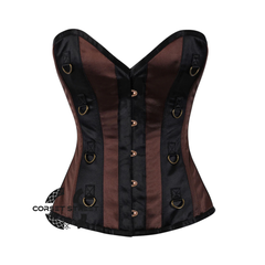 Brown And Black Satin Steampunk Costume Gothic Corset Overbust Top