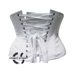 White Satin Burlesque Double Bone Waist Training Costume Gothic Corset Overbust Top